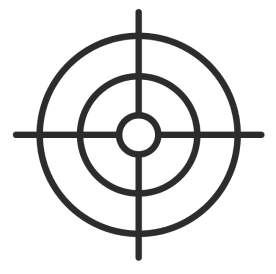 A simple black crosshair or target icon with concentric circles and intersecting lines, centered on a light gray background.